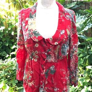 TiaNello Red Flower Blouse Large